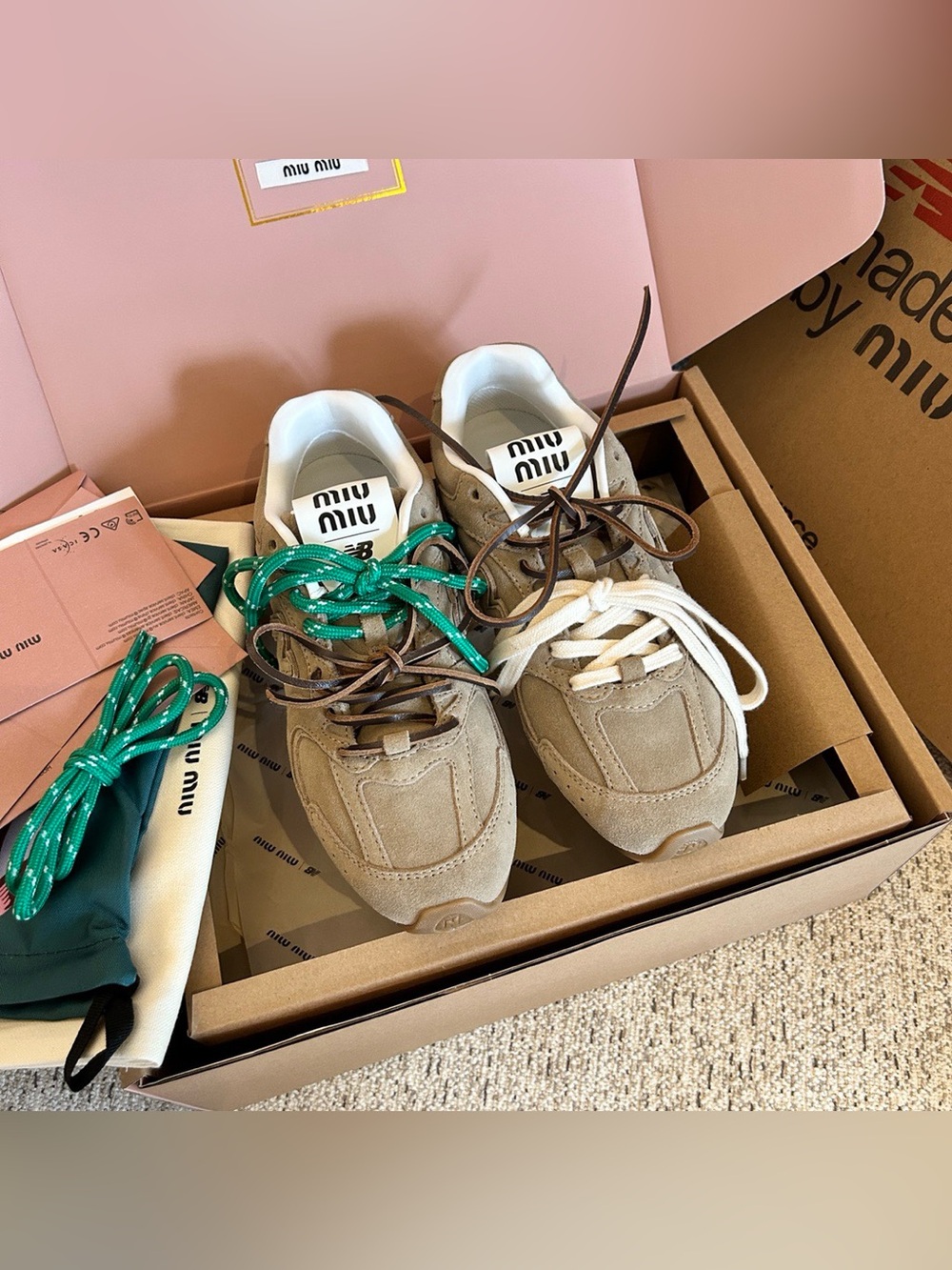Miu Miu x New Balance Light Taupe Suede Collaborative Sneakers